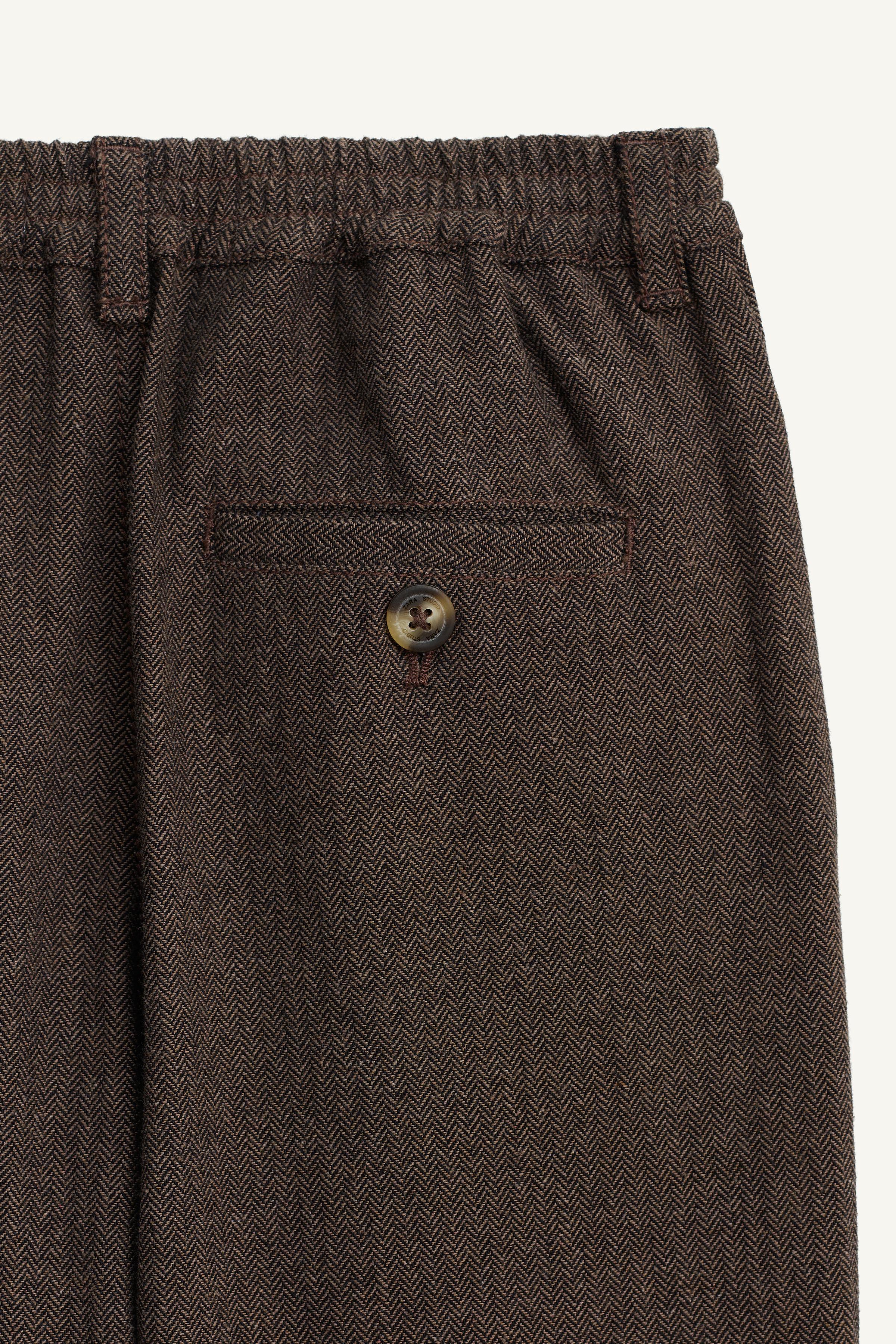 LIMITED EDITION HERRINGBONE STRAIGHT-LEG PANTS - Taupe gray