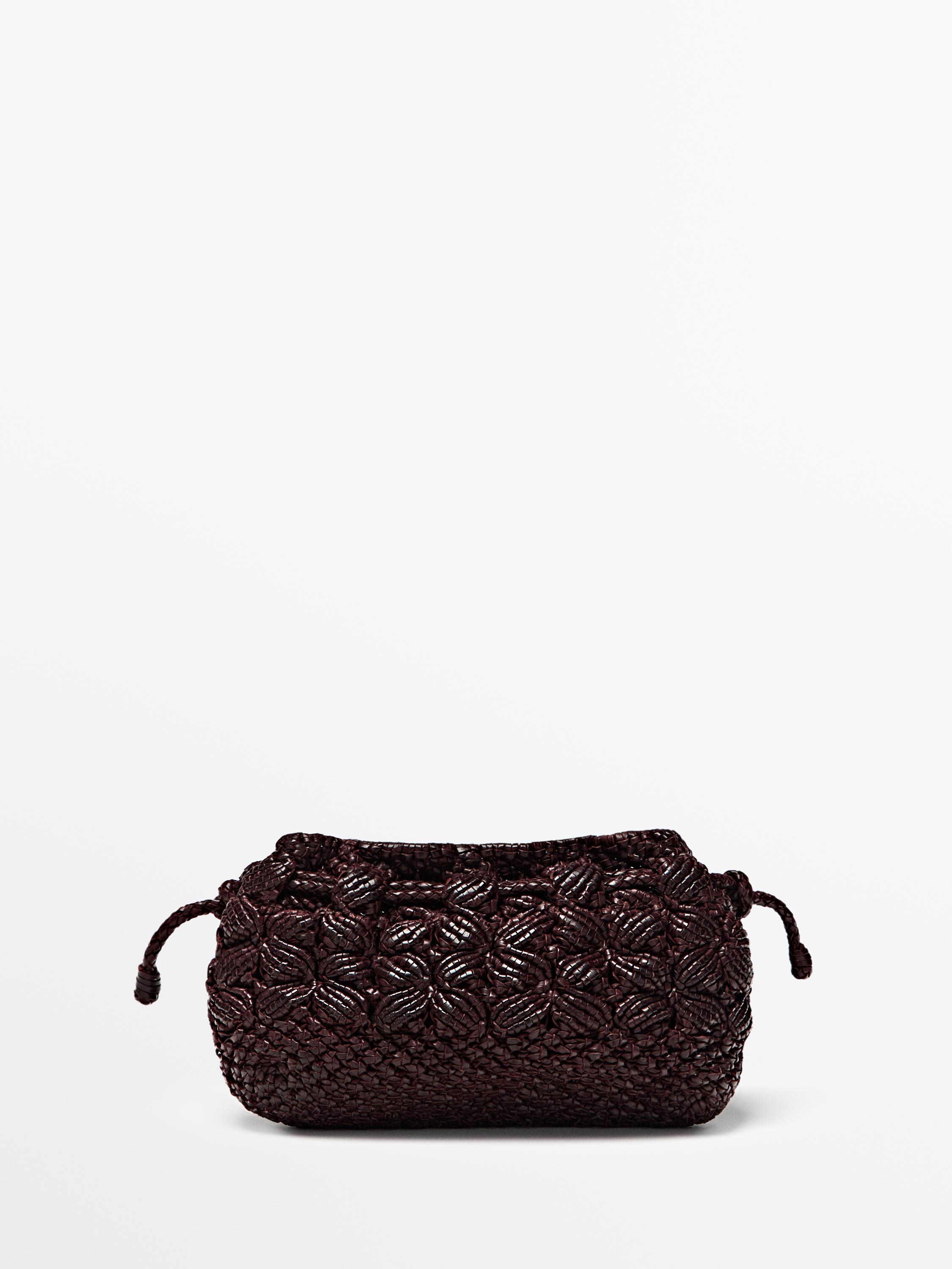 Sac pochette macramé en cuir nappa