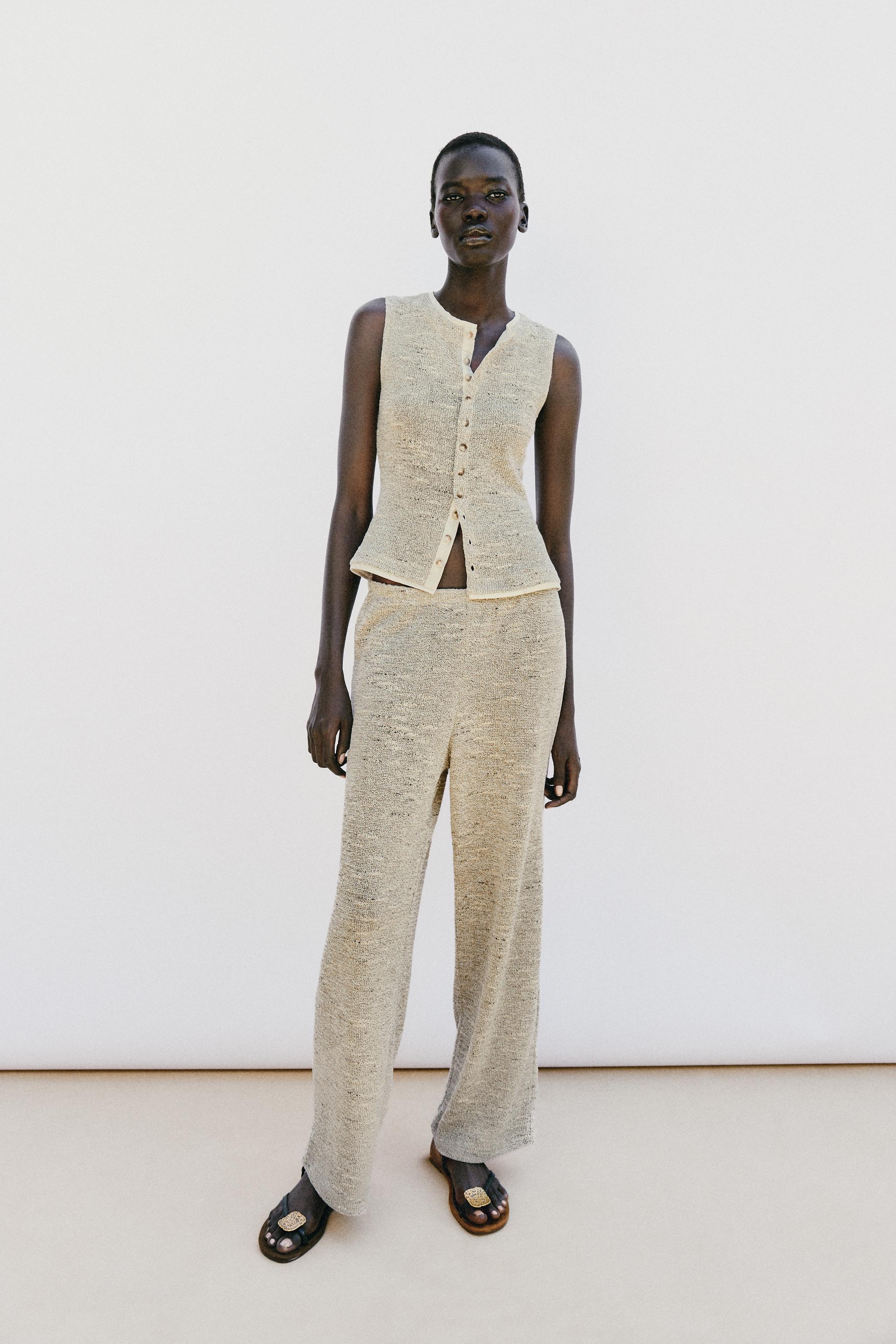 TEXTURED WIDE-LEG TROUSERS — Grey