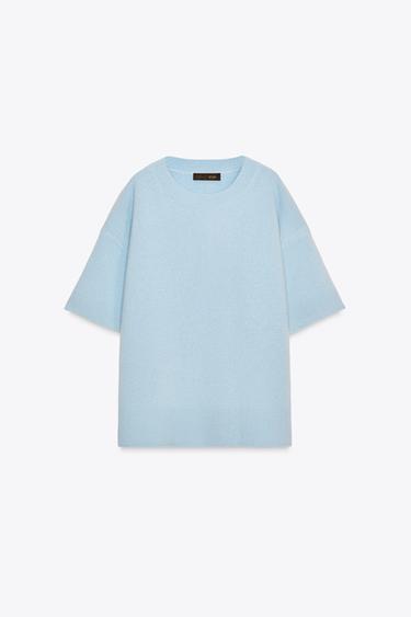 PULL BASIQUE EN MAILLE 100 % LAINE MANCHES COURTES - Bleu clair de Zara - Image 3