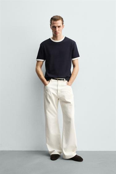 BASIC CONTRAST RIB T-SHIRT - Navy blue by Zara