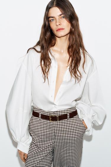 GINGHAM STRAIGHT TROUSERS WITH BELT - Brown by Zara - Image 4
