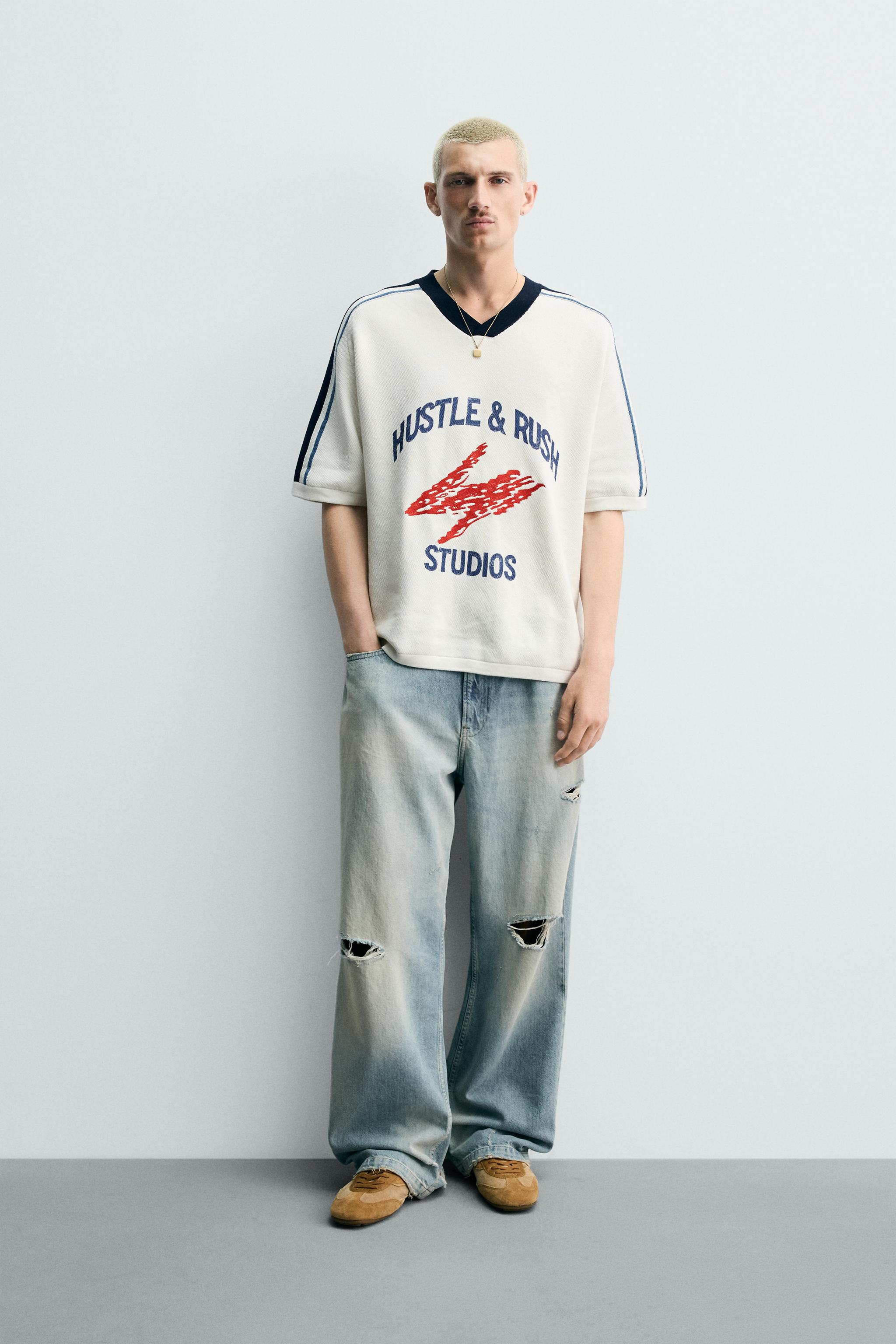 RETRO STRIPE KNIT T-SHIRT - Oyster-white | ZARA Canada