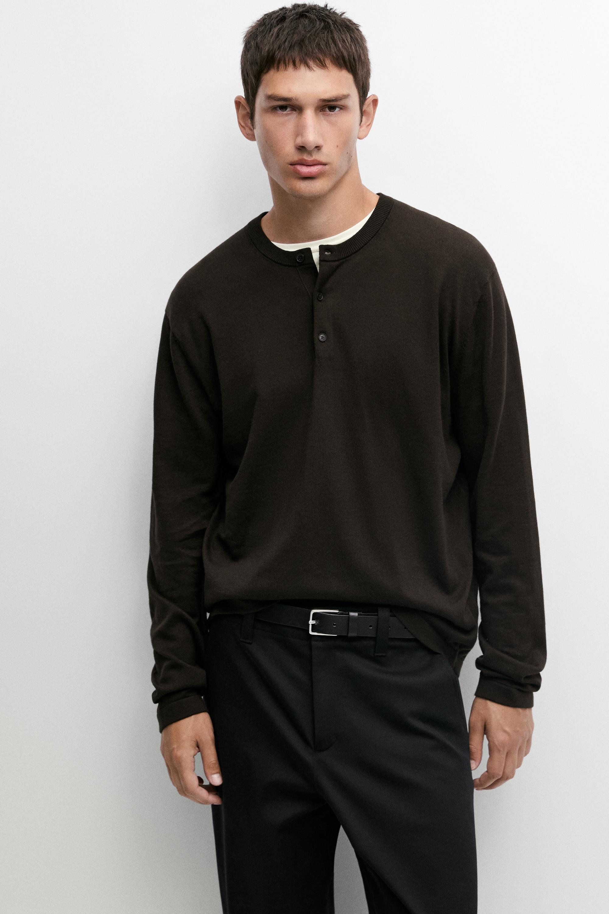 100% Cotton Henley Neck Knit Sweater