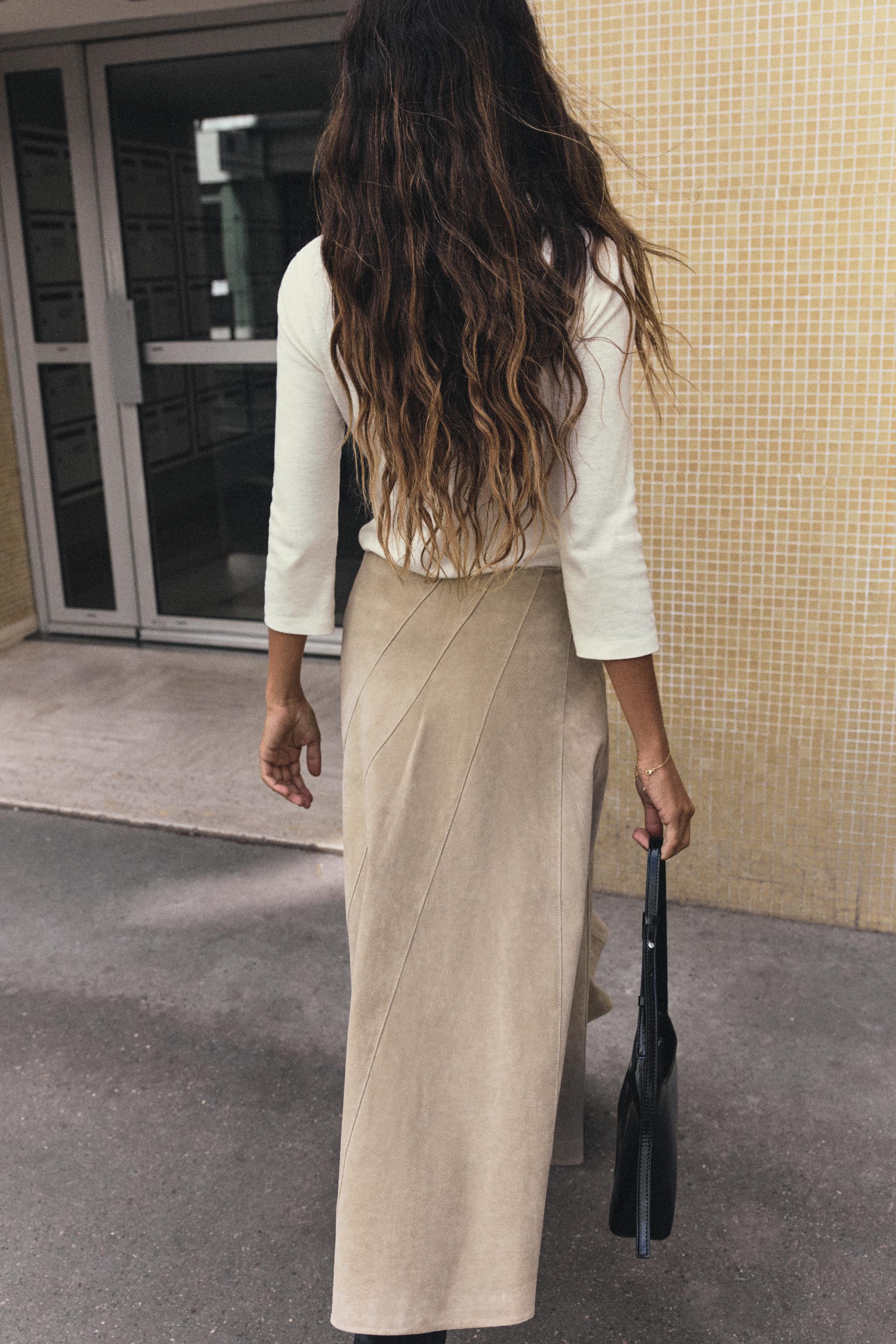 100% LEATHER MIDI SKIRT