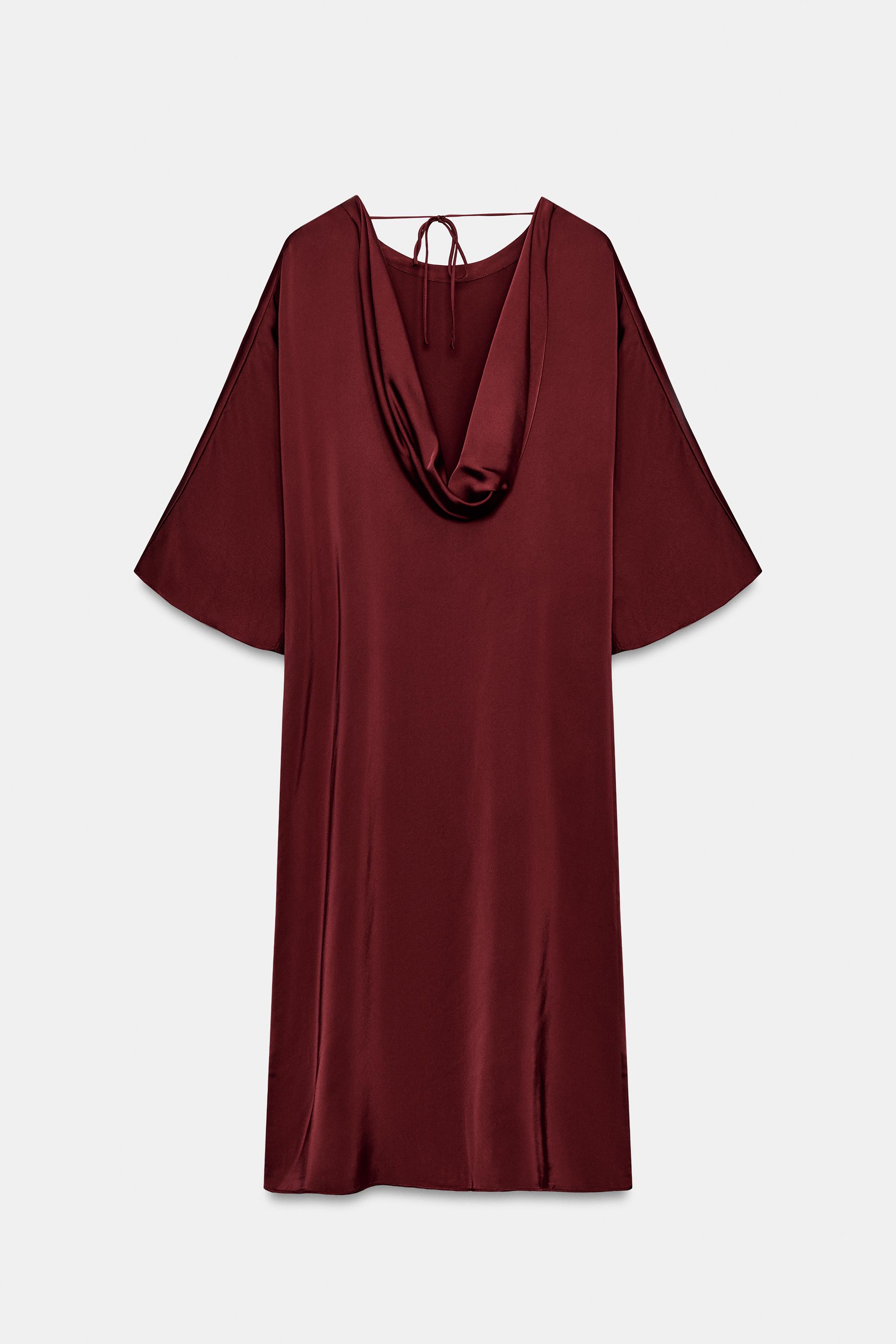 ZW COLLECTION SATIN EFFECT MIDI DRESS - Burgundy | ZARA United States
