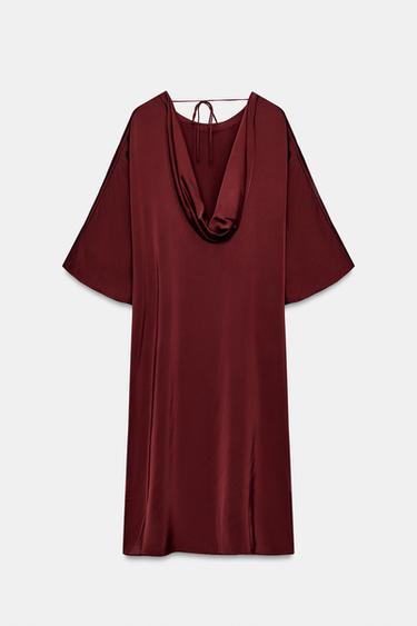 ROBE MI-LONGUE SATINÉE ZW COLLECTION - Bordeaux de Zara - Image 8
