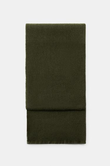 PLAIN FRINGED SCARF - Khaki by Zara