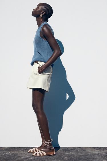 BERMUDA À PINCES AVEC CEINTURE - Écru de Zara - Image 2