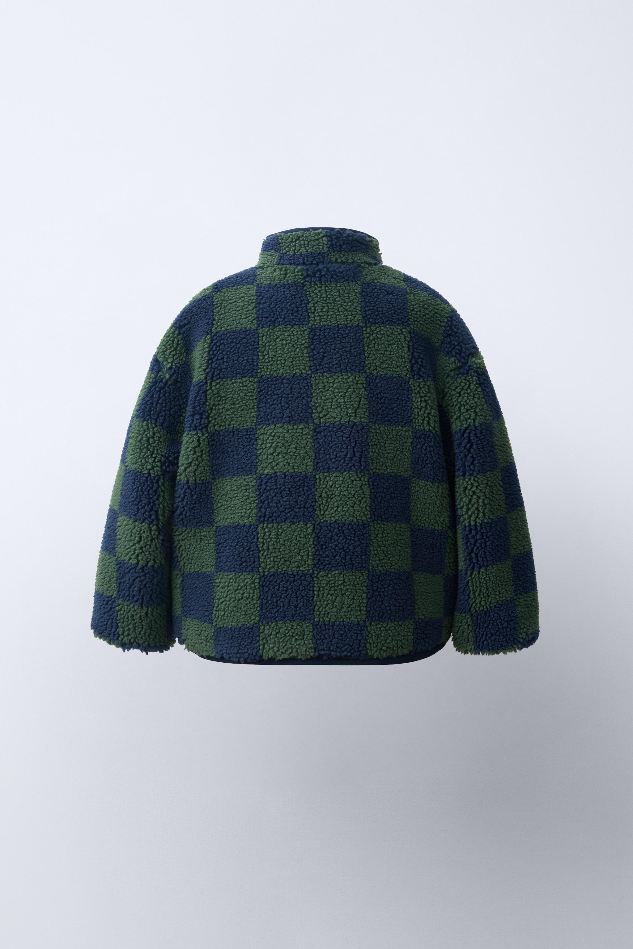 BLOUSON EFFET MOUTON À CARREAUX DAMIER