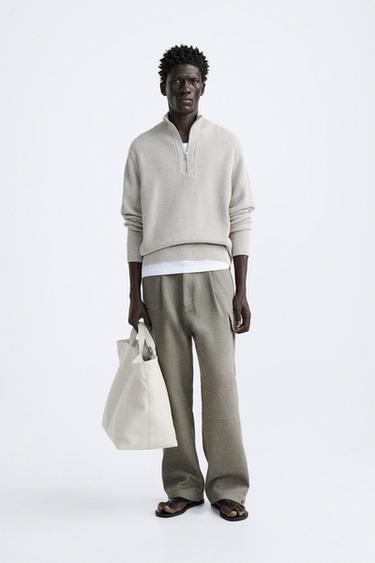 СВИТЕР ИЗ РЕЛЬЕФНОЙ ТКАНИ С КОРОТКОЙ ЗАСТЕЖКОЙ-МОЛНИЕЙ — ЖЕМЧУЖНЫЙ / БЕЖЕВЫЙ от Zara — изображение 0