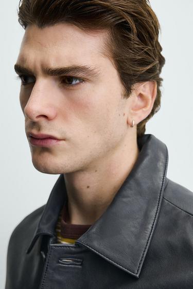 BLOUSON EN CUIR COUPE DÉCONTRACTÉE - Bleu de Zara - Image 5