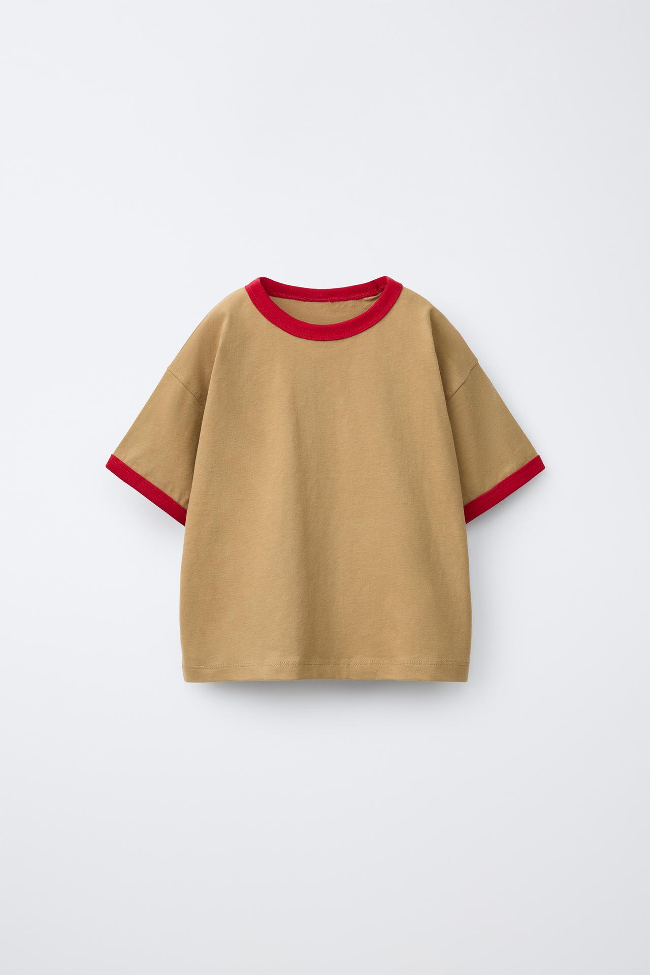 CONTRAST PIPING T-SHIRT — Cream