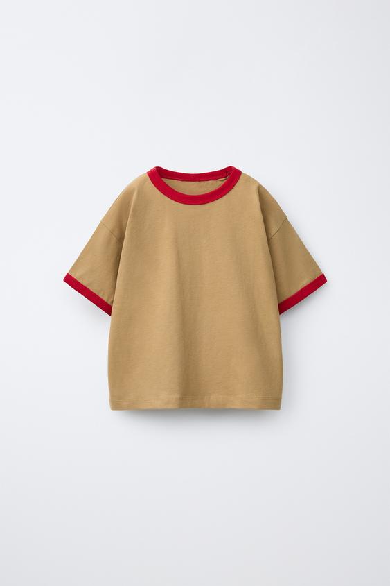 CONTRAST PIPING T-SHIRT - Cream by Zara - Image 0
