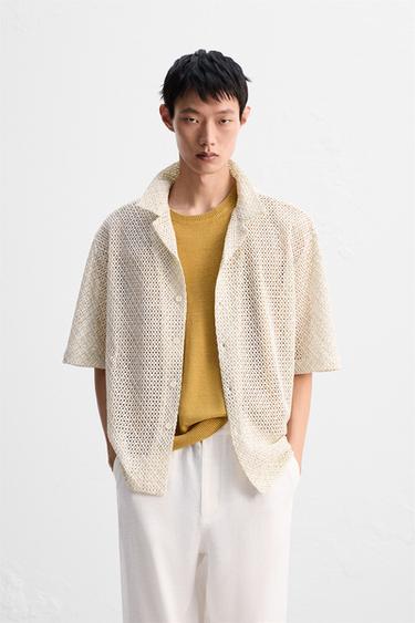 TEXTURED SHIRT WITH CUTWORK - Beige-pink by Zara