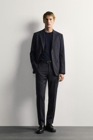 Zara 100% 羊毛標準版西裝長褲 - 深海藍色