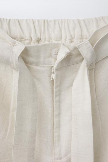 LINEN BLEND BERMUDA SHORTS WITH BELT - Ecru by Zara - Image 3
