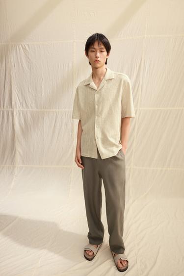 Zara 開放式人字紋襯衫 - 淺米色 - 圖片 0