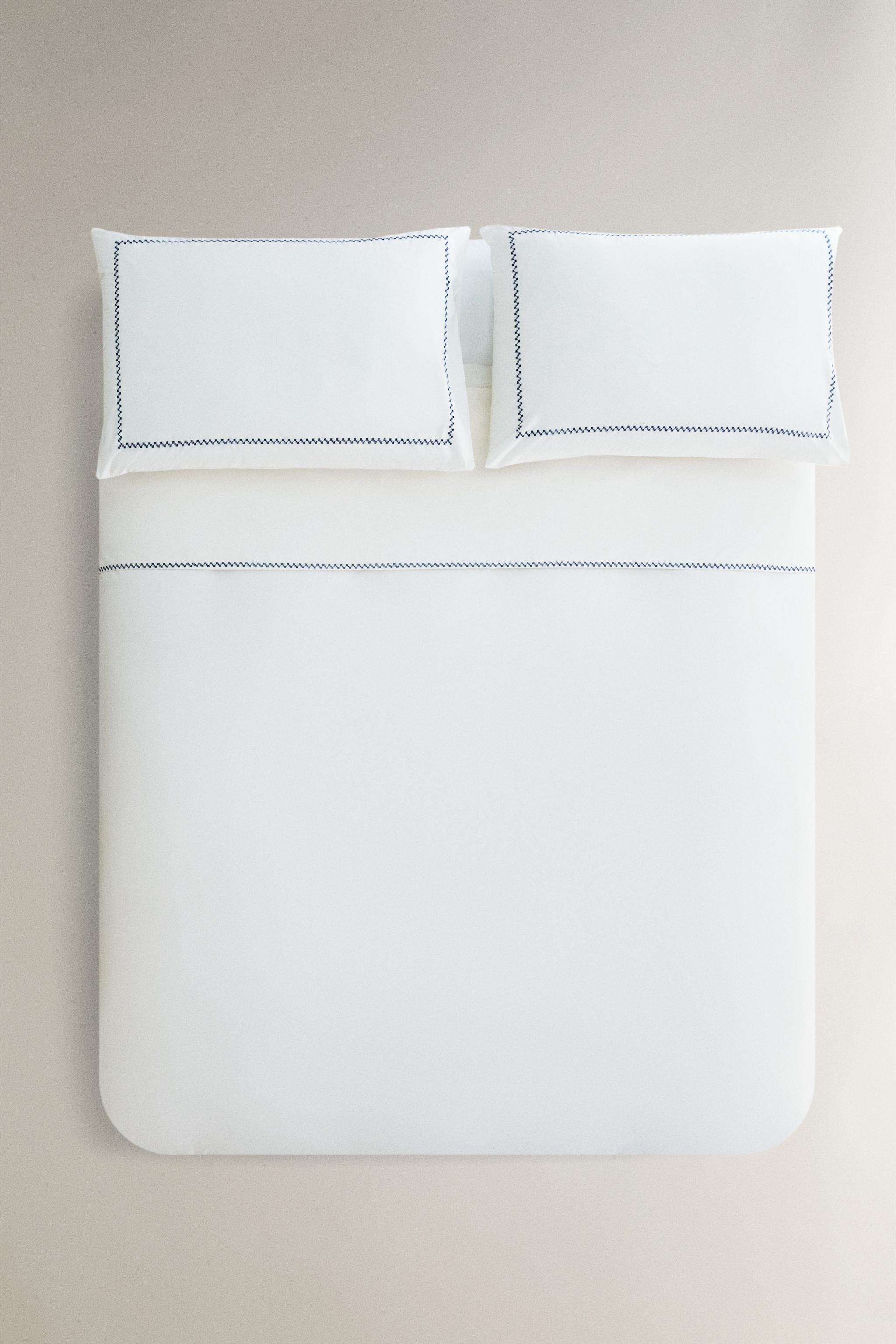 ZARA 掛布団カバー 220x220cm 刺繍 幾何学模様刺繍 掛け布団カバー - オフホワイト | ZARA Japan / 日本