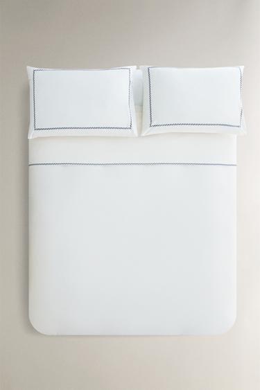 DUVET COVER WITH EMBROIDERED BORDER - Oyster-white by Zara - Image 0