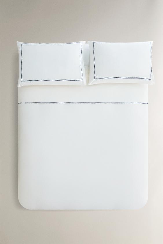 Zara GEOMETRIC EMBROIDERED BORDER DUVET COVER - Oyster-white - Image 0