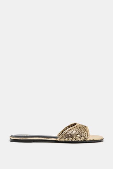 PLATTE GEVLOCHTEN SANDALEN - Goudkleurig van Zara