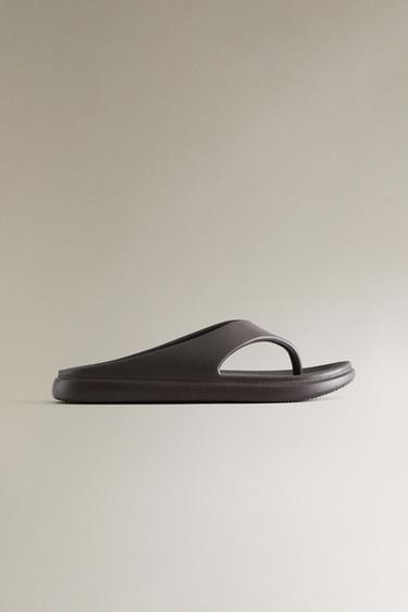 RUBBERISED FLAT SANDALS - Brown by Zara - Image 0