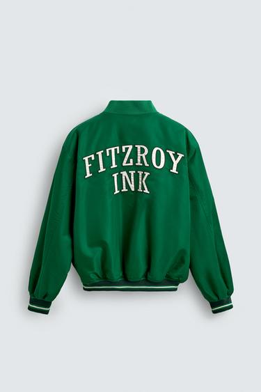 CONTRAST EMBROIDERY BOMBER JACKET - Green by Zara