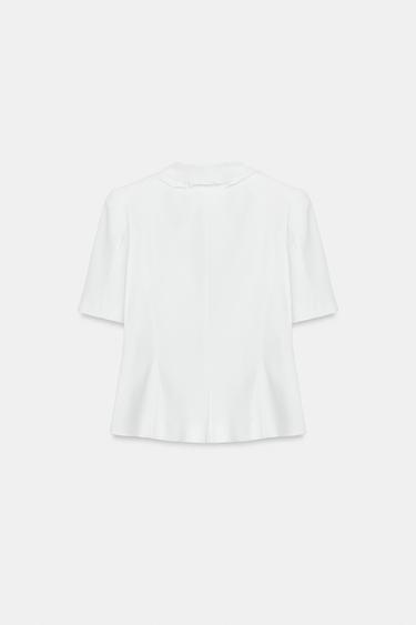 Zara RUFFLED SHORT SLEEVE BLAZER - Oyster-white