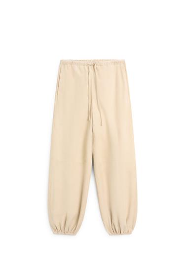 Pantalon bouffant en cuir et daim - Jaune de Zara
