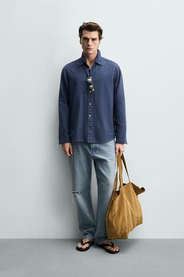 체크 자카드 셔츠 - Zara의 블루 - 이미지 0