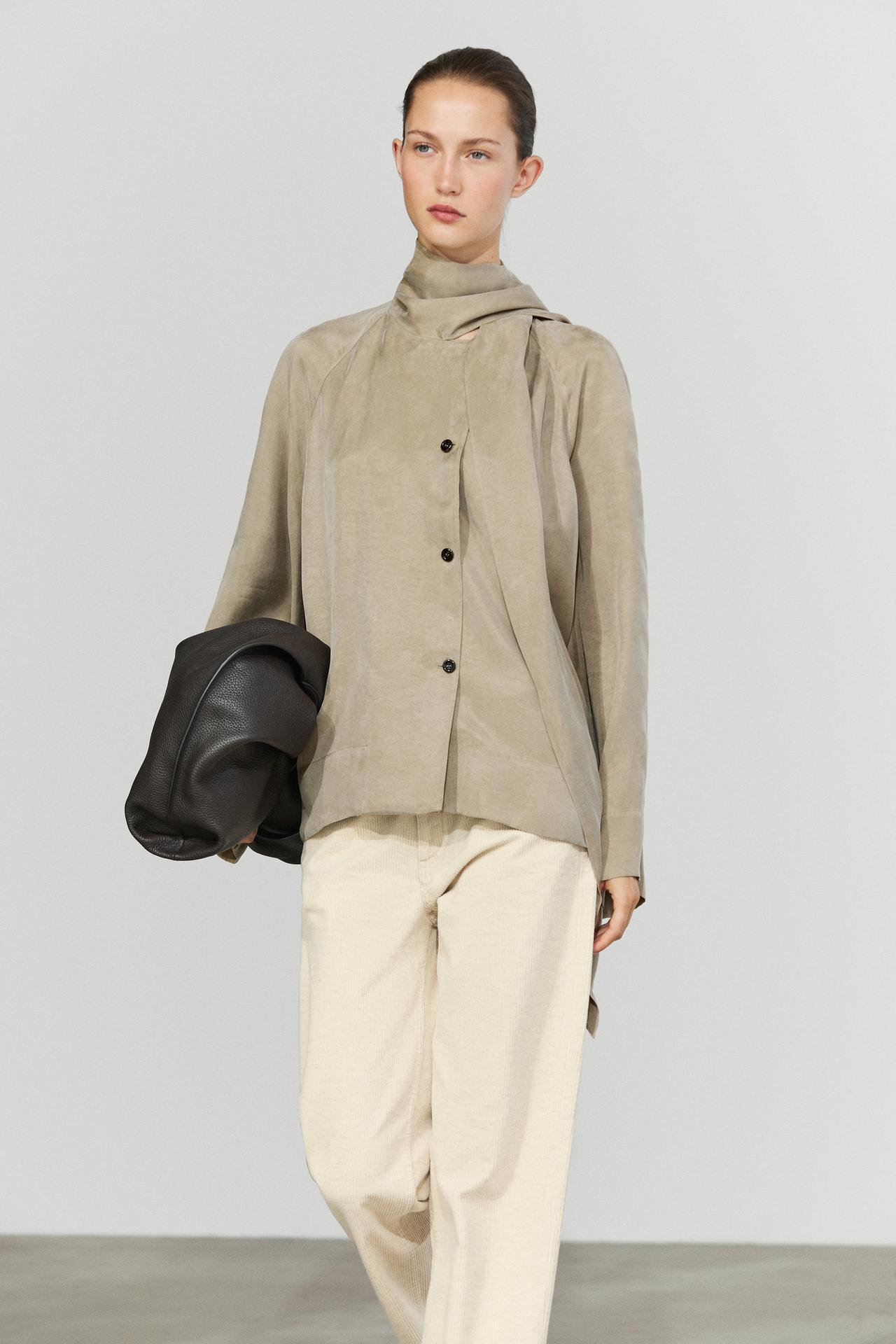 Flowing shirt with scarf detail — Sand