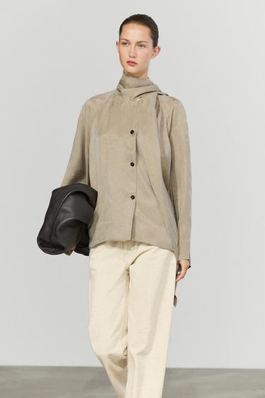 Flowing shirt with scarf detail — Sand 2