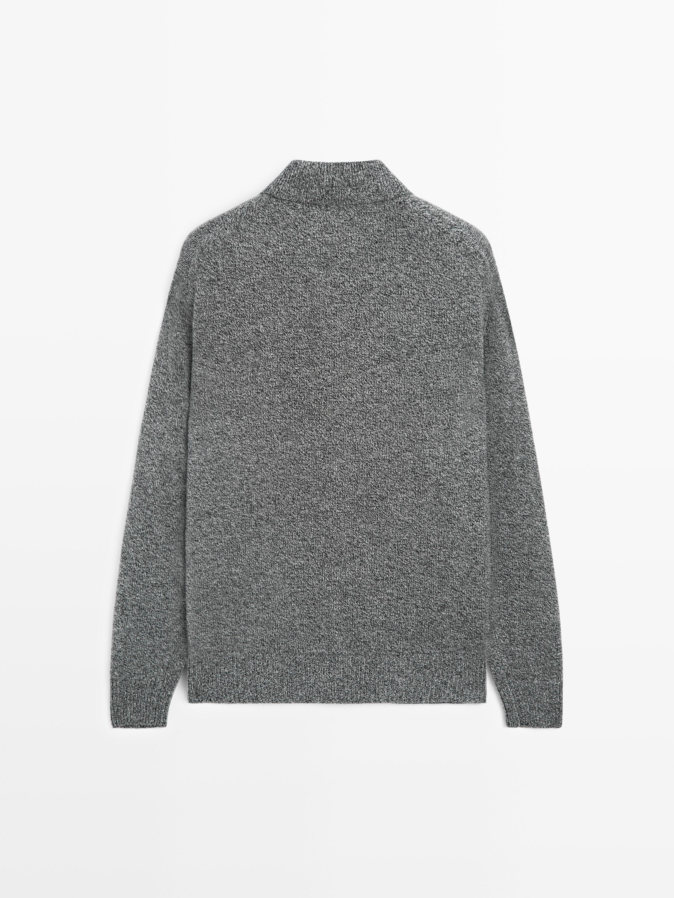 Flecked knit wool blend polo sweater
