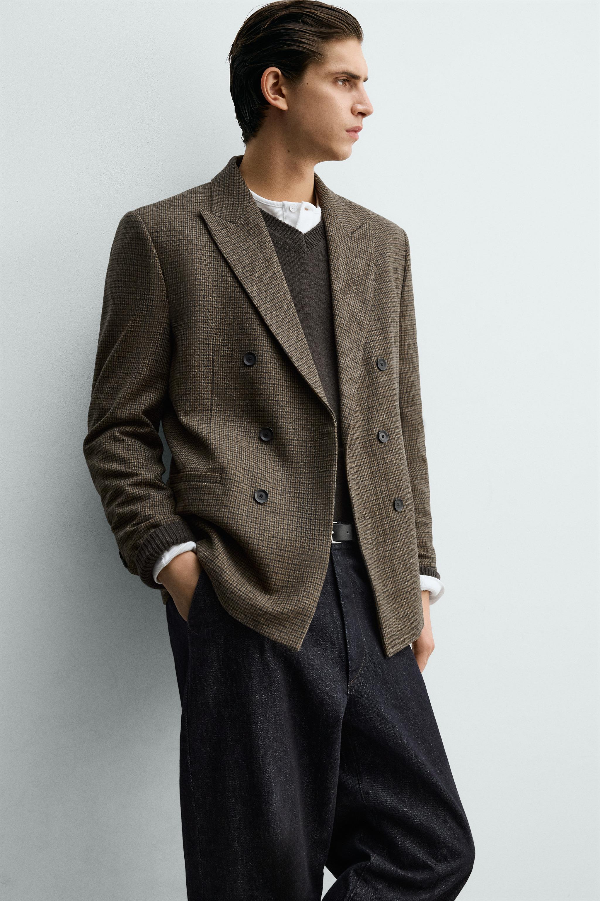 Y's For Men wool gabardine blazer 茶タグ　2 PLAID WOOL BLEND DOUBLE BREASTED BLAZER - Brown | ZARA United States