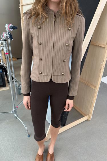 VESTE AJUSTÉE À RAYURES - Marron clair de Zara - Image 6