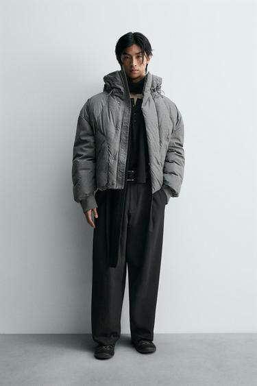 박시 핏 패딩 점퍼 - Zara 스톤