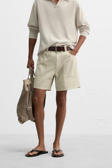 WASHED COTTON BERMUDA SHORTS - Light beige by Zara - Image 1