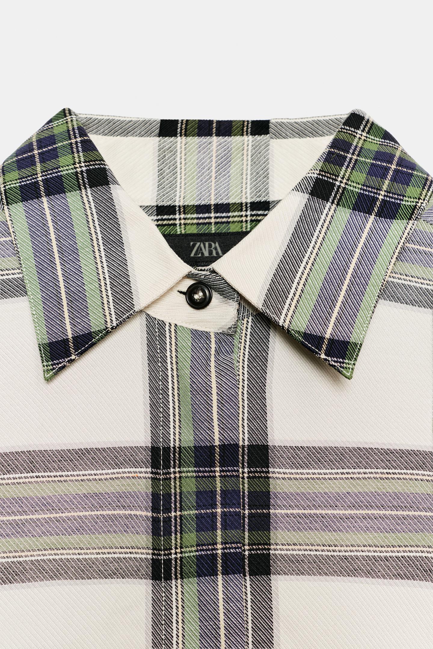 Женская рубашка Zara ZW Collection Oversized Plaid, цвет: Экрю — фото 7