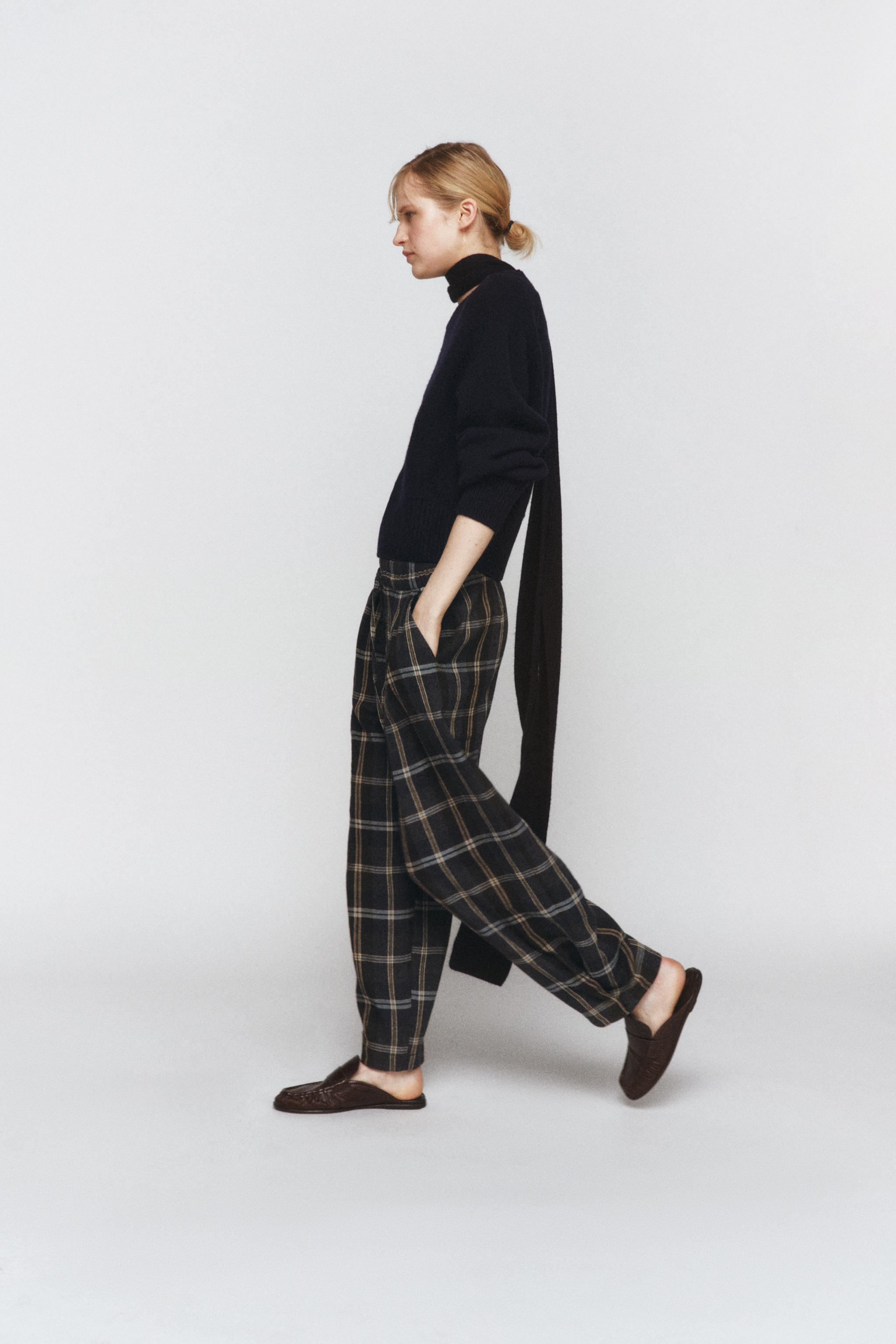 ZW COLLECTION チェック柄パンツ - グレーマール | ZARA Japan / 日本