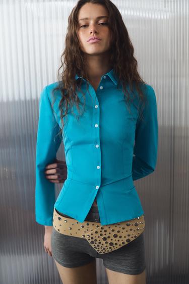 CEINTURE LARGE EN CUIR 100% CLOUS - Jaune clair de Zara - Image 1