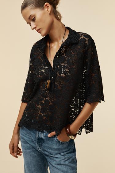 CUERPO ENCAJE BOTONES FLOR - Negro de Zara