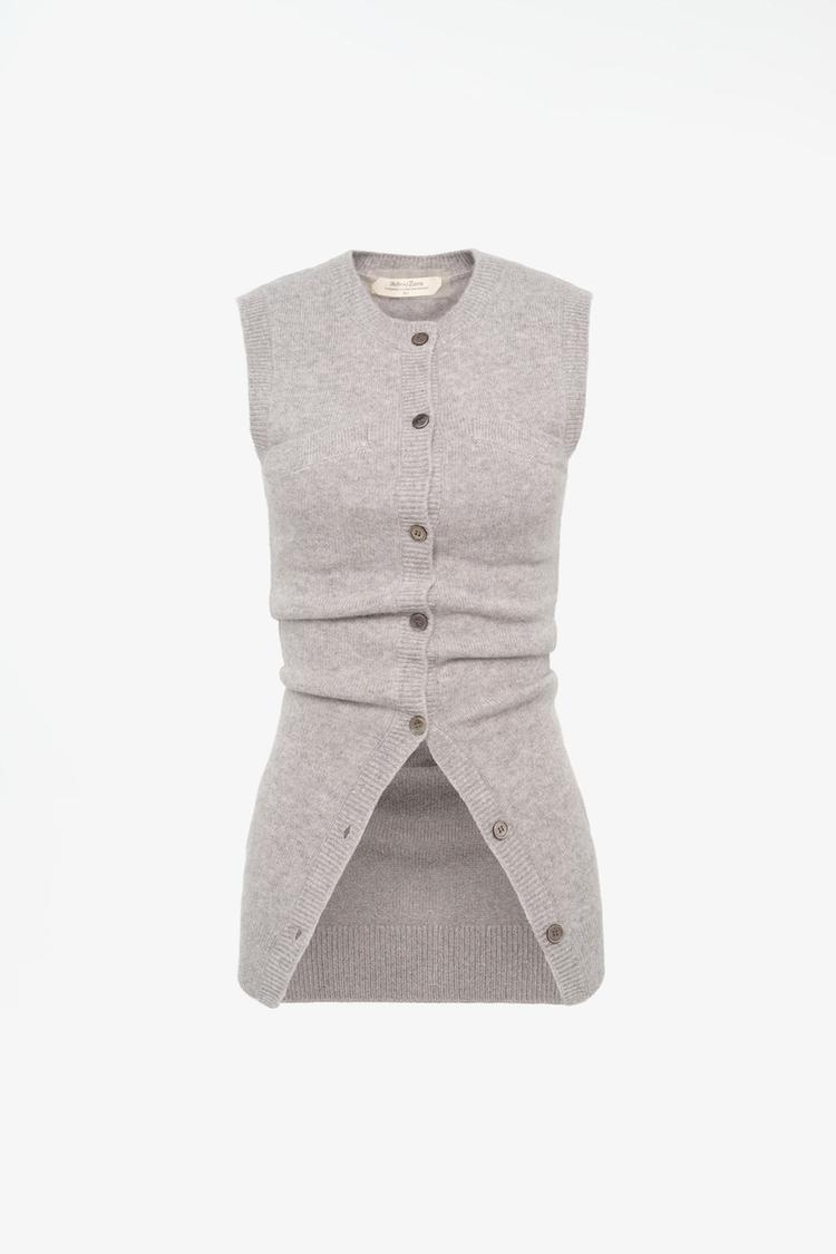 LIMITED EDITION 100% CASHMERE KNIT VEST — Light grey