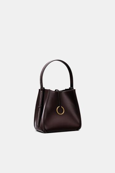 MINI BUCKET BAG WITH METAL RING - Burgundy Red by Zara - Image 7
