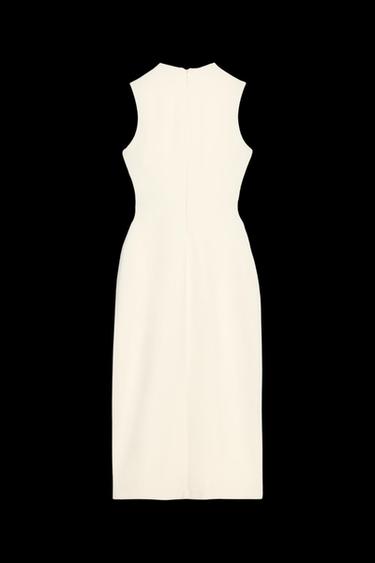 Zara BELTED CREPE MIDI DRESS - Ecru