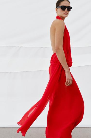 100% VISCOSE HALTER NECK FLOWING DRESS - Red by Zara - Image 4