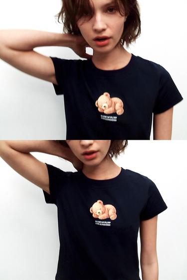 ФУТБОЛКА С КОРОТКИМИ РУКАВАМИ И МЕДВЕДЕМ — МОРСКОЙ ТЕМНО-СИНИЙ от Zara