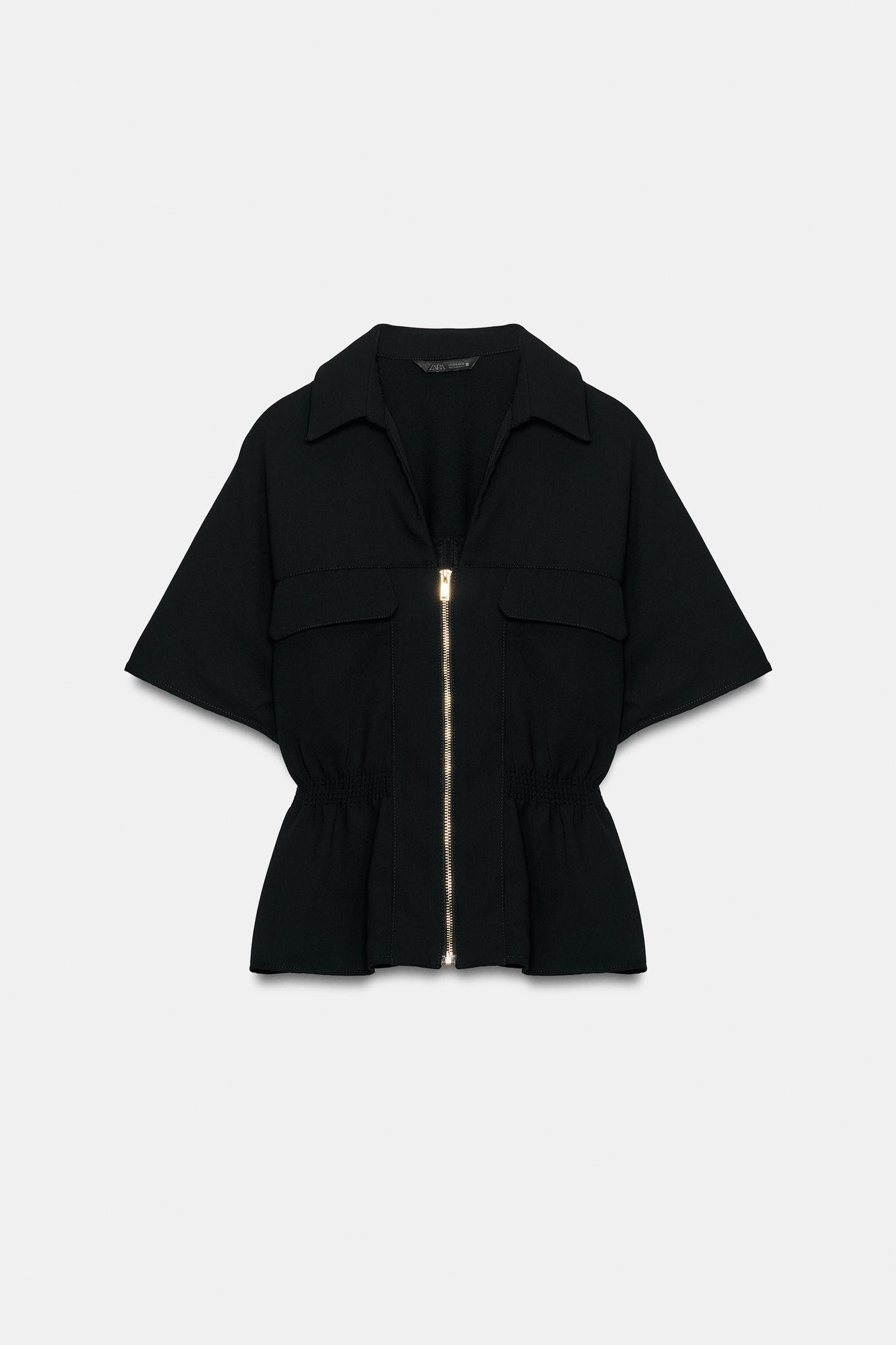 Женская блузка Zara Zip-Up Blouse, цвет: Чёрный — фото 3