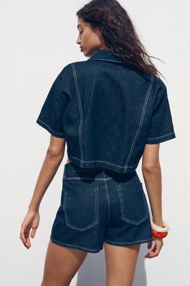 CHEMISE EN JEAN Z1975 COURTE - Bleu de Zara - Image 4