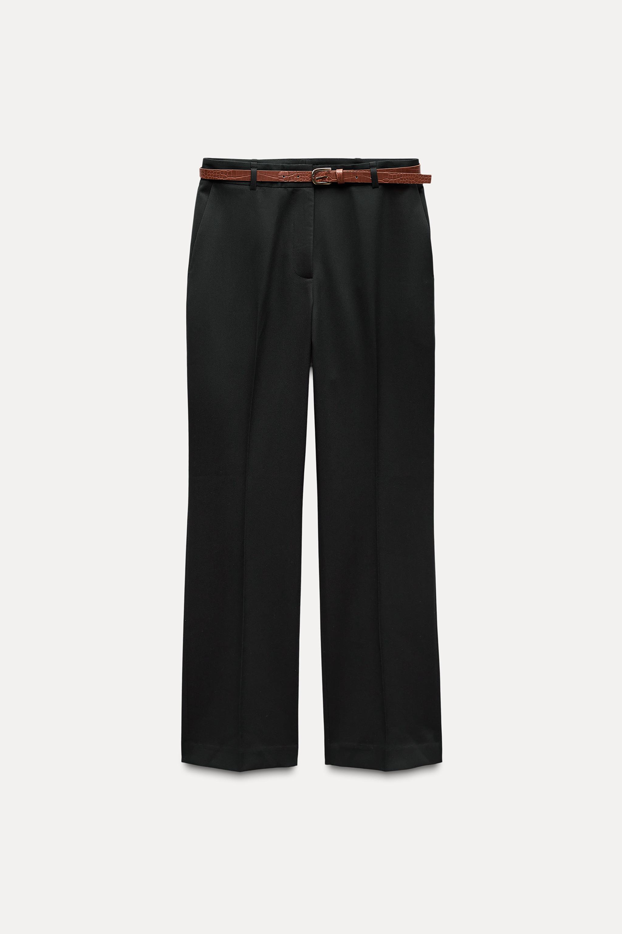 STRAIGHT FIT TROUSERS WITH BELT - Black | ZARA Australia